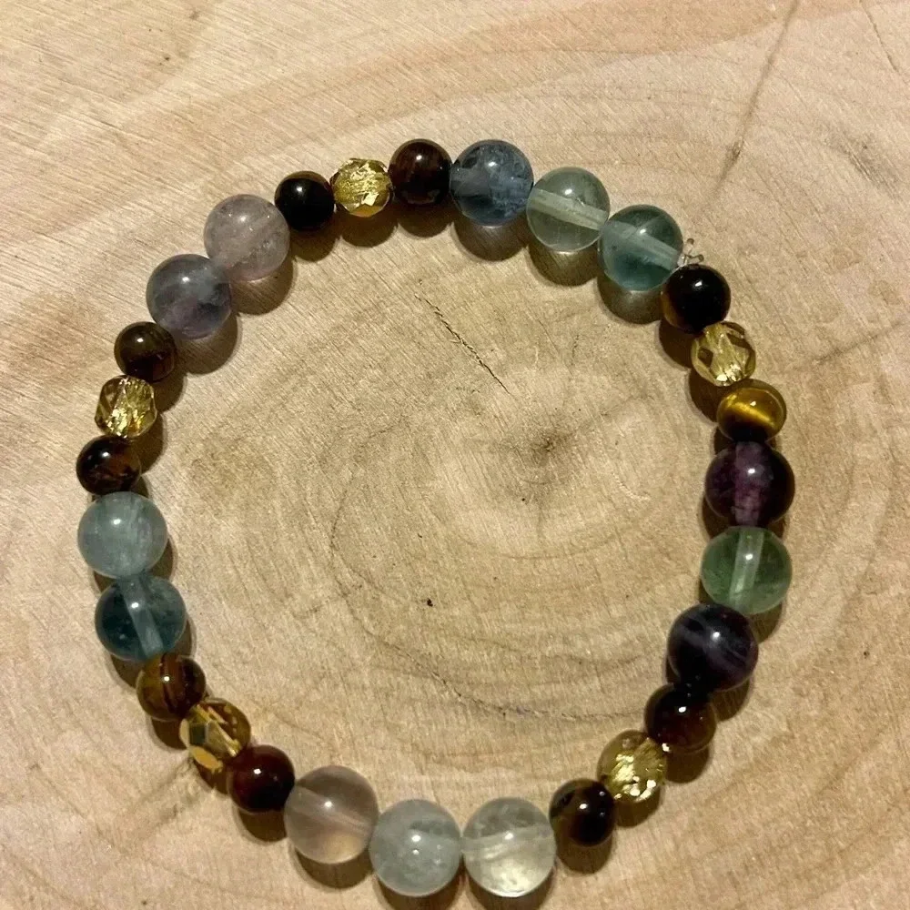 ✨ Handmade Fluorite + Tiger’s Eye + Hematite Crystal Bracelet ✨